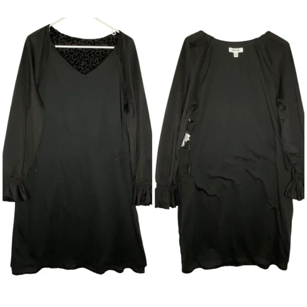 Nine West Velvet Burnout Shift Dress Black Leopard Print Size 16 Holiday Party - Picture 11 of 16